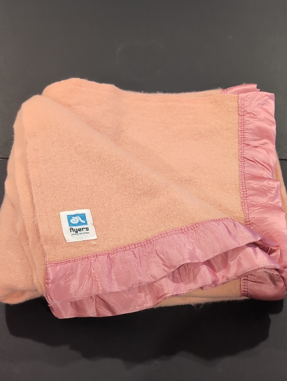 Vintage Ayers Pink Ruffle-Trim Wool Blanket 70"X70" Twin Size